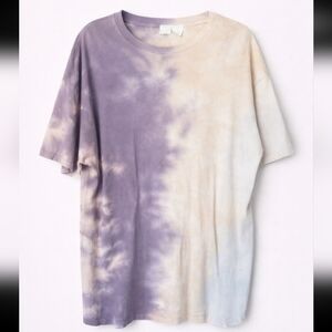 MELROSE and MARKET brown Boho Tie Dye Oversized T-Shirt High Low Hem Split Sides